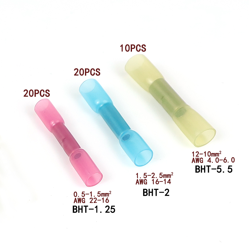 50-teiliges wasserdichtes Schrumpfdraht-Anschlüsse-Set, Kfz-Elektro-Anschlussklemmen-Set, Stoßspleißverbinder, 22–10 AWG: Lila