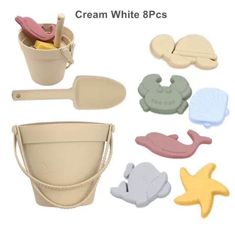 Kinder Silikon Strand Spielzeug für Kinder Baby Sandkasten Strand Spielzeug Set mit Eimer Schaufel Andere Zubehör Wasser Spiel Spielen Im Freien spielzeug: Cream White