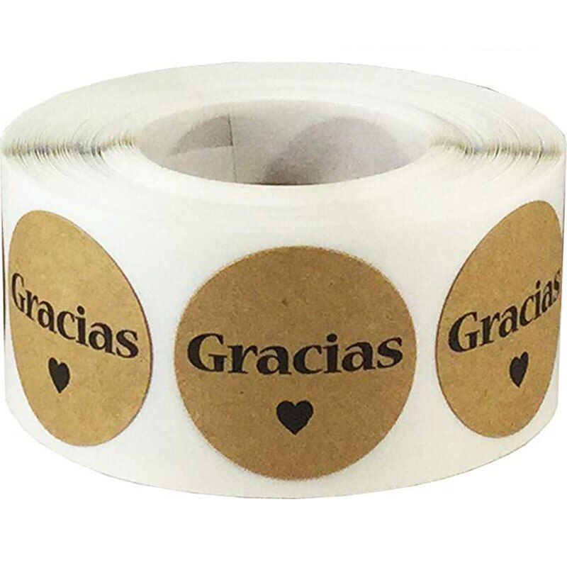 500pcs/roll 1Inch Thank You Round Sticker Kraft Paper French English Japanese Spanish Portuguese Merci Gracias Sticker Pack: Spanish