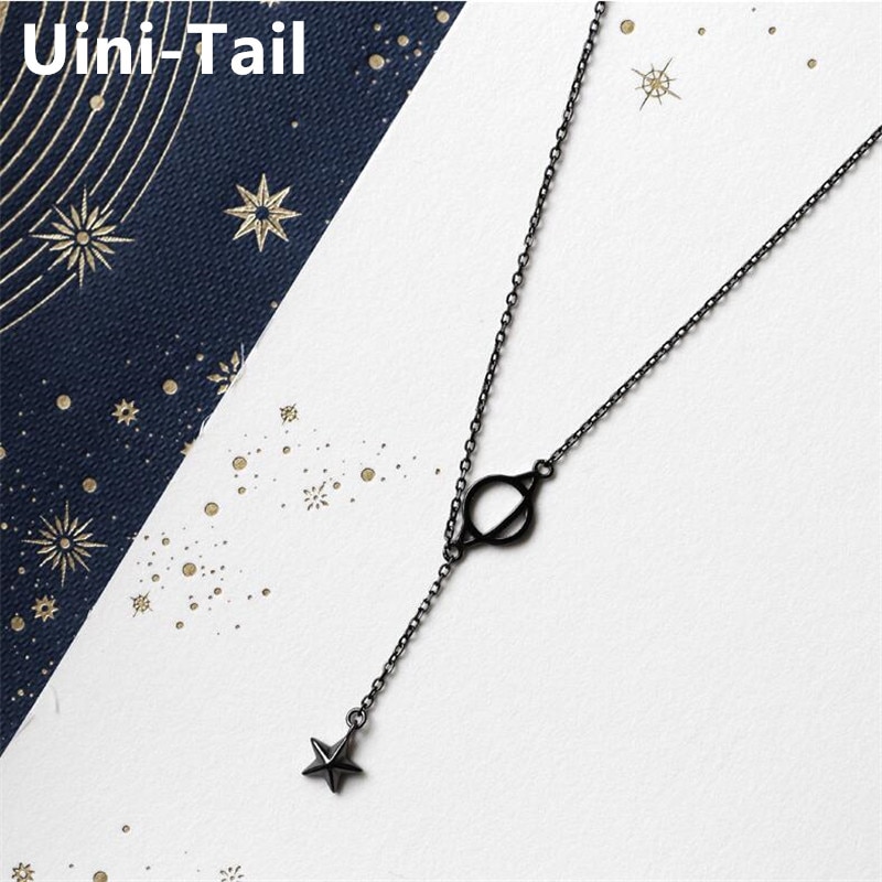 Uini-tail offre spéciale 925 argent sterling noir univers planète collier simple personnalité tendance doux bijoux