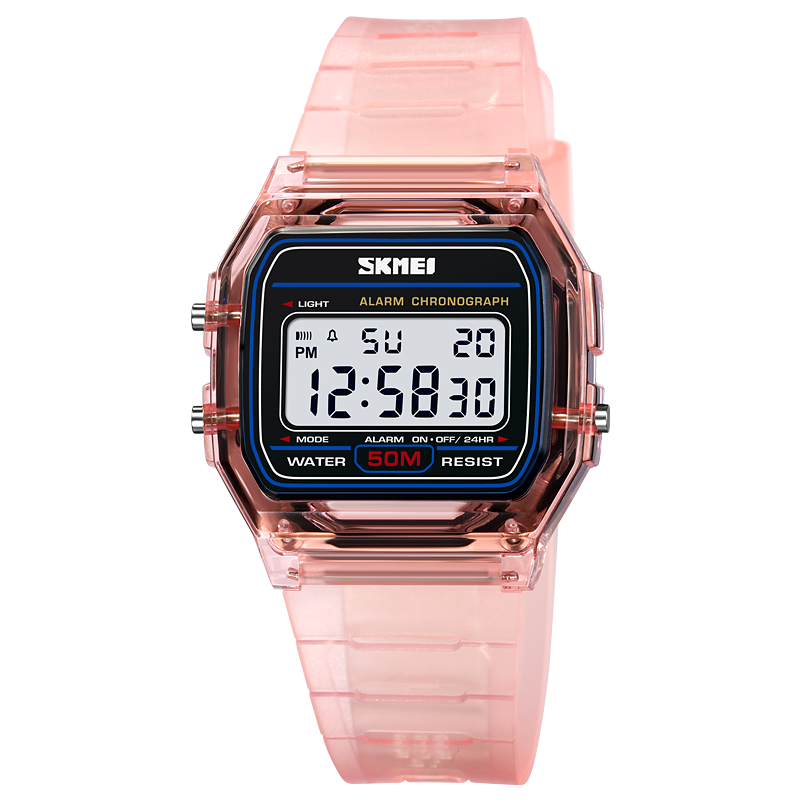 SKMEI, vigor juvenil, reloj de pulsera transparente con correa de TPU para mujer, cronómetro con pantalla de luz trasera, relojes digitales para mujer, reloj para mujer: Café