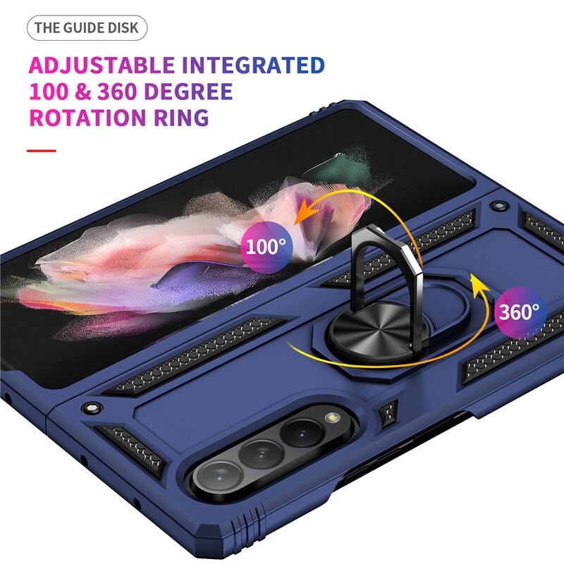 Per Samsung Galaxy Z Fold 3 custodia armatura antiurto supporto per anello magnetico supporto per staffa Cover posteriore per Galaxy Z Fold 3 5G custodie