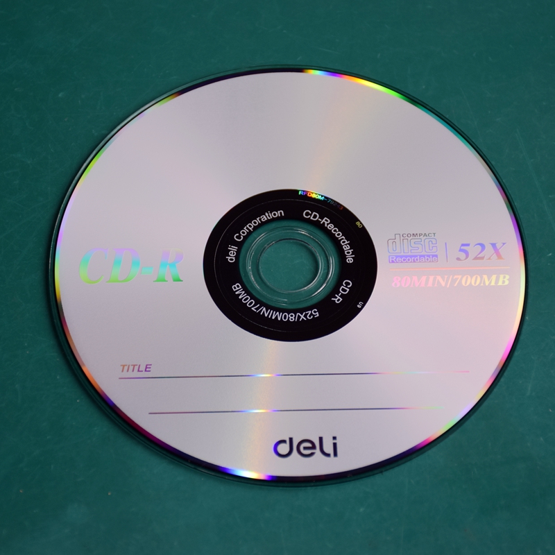 4 unids/lote Deli 3725 CD-R discos en blanco DISCO COMPACTO grabable 700MB/80min/52x CD-R discos en blanco de una sola pieza