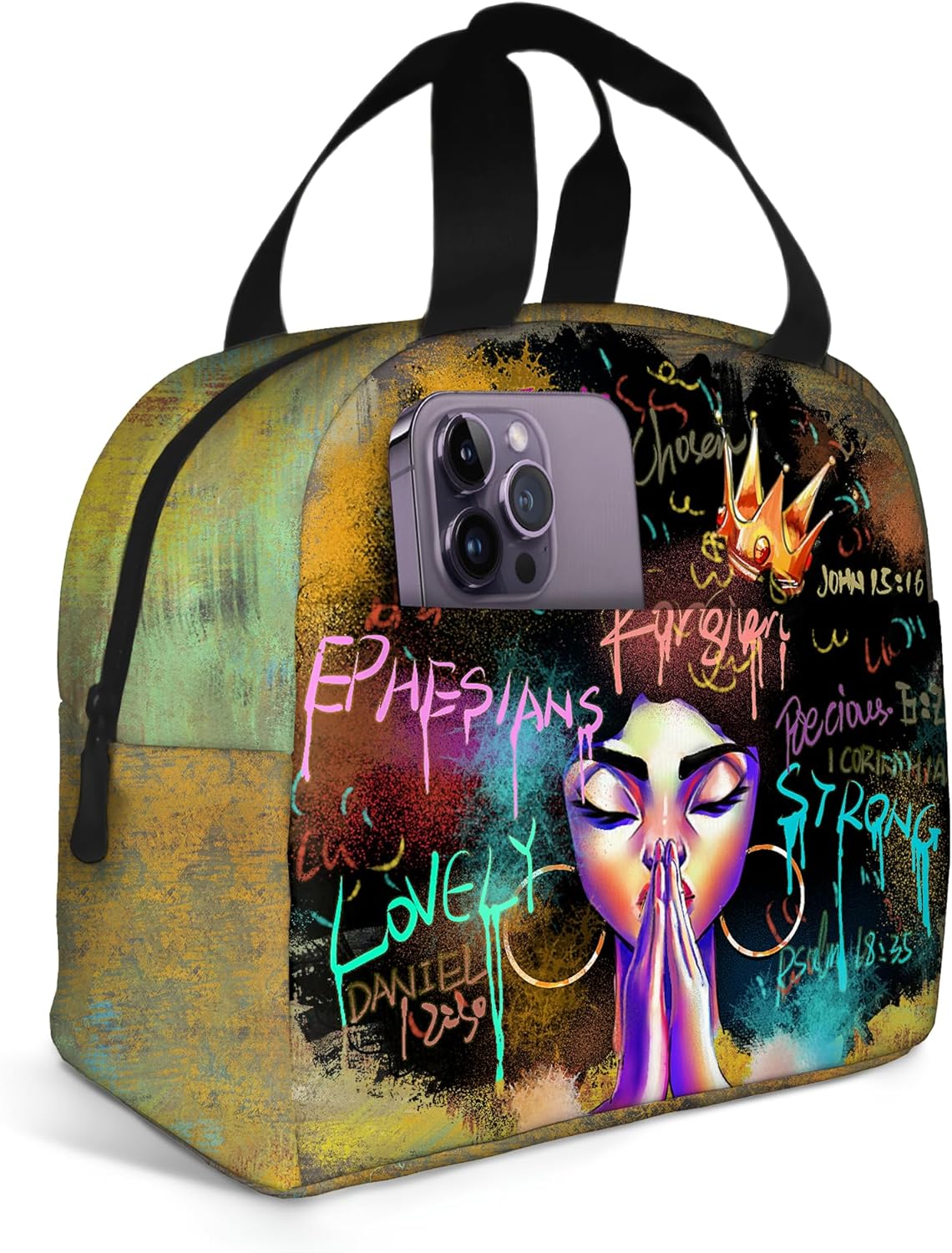 African American Women Lunch Bag Reusable Black Women Magic Insulated Lunch Box Portable Tote Bag for Women Travel Hiking: SKY BLUE
