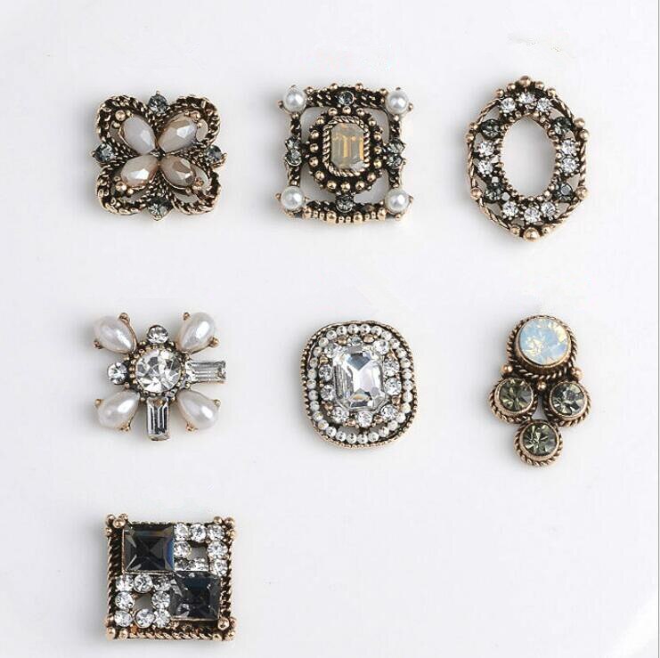 10 st/lot antika guldlegeringsknappar platt bak rhinestone embellishmen knappar gör-det-själv-tillbehör