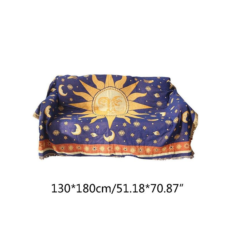 Sonne Mond Sterne Baumwolle Gewebte Decke Sofa Handtuch Baumwolle Warme Schutzhülle N1Ha