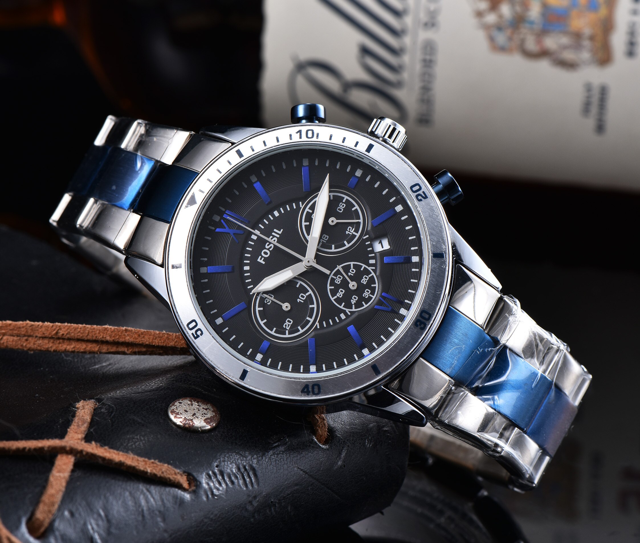 Fossil relógio masculino cronógrafo médio e preto aço inoxidável relógio masculino topo da marca de luxo: 2