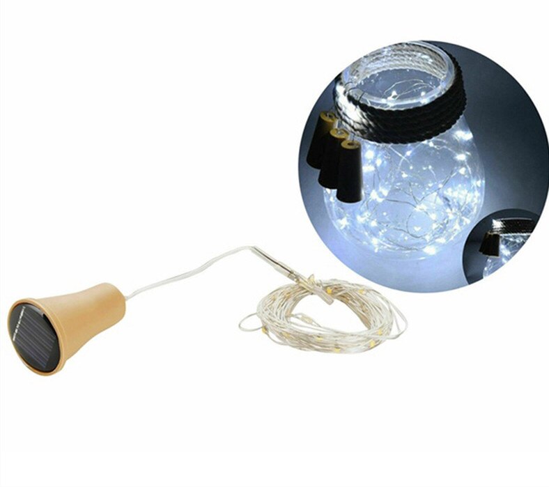 Zonne-energie aangedreven wijnfles kurk festival buitenverlichting slingerverlichting buitenverlichting 1m/2m- vormige led koperdraad string: Wit / 2m 20 geleid