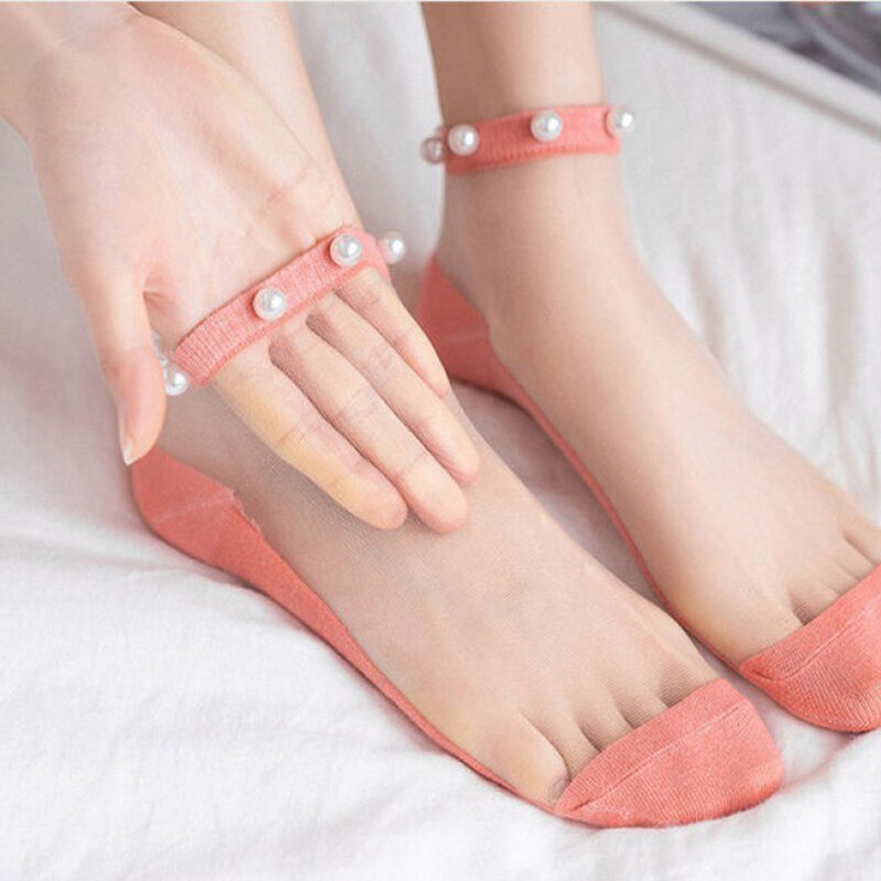 Calcetines transparentes de malla para mujer y niña, medias transparentes ultrafinas de encaje, 5 piezas, M09