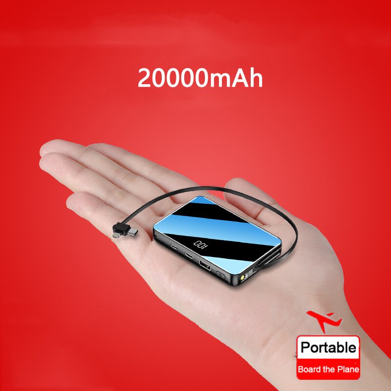 Freies 20000mAh Energie Bank Tragbare Ladegerät 2,1 A Energie Spiegel Bildschirm USB Typ C Mini Poverbank
