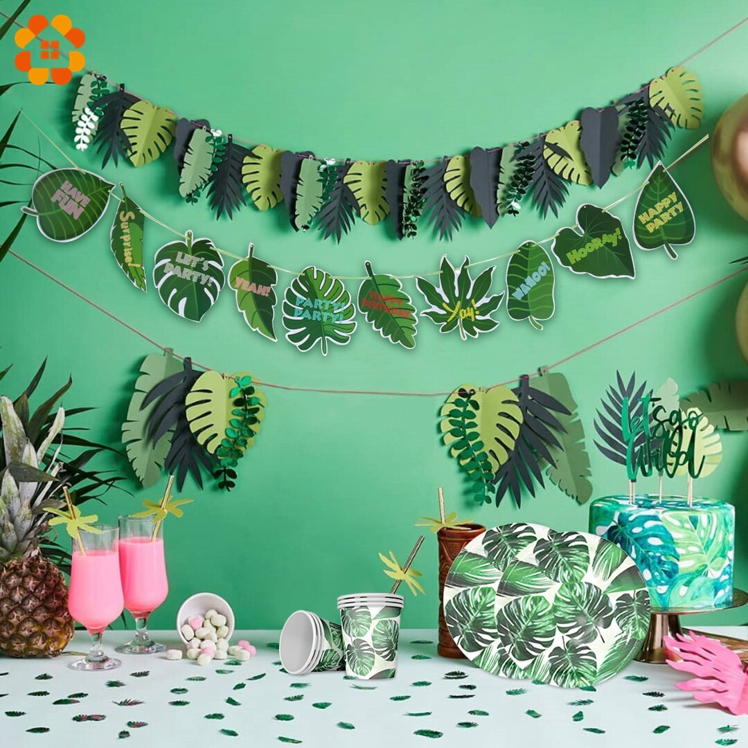 1 pack Artifical Green Palm leaves Hawaii Tropical Turtle Leaf for Kids Birthday Party Jungle Flamingo Summer Party Decoration