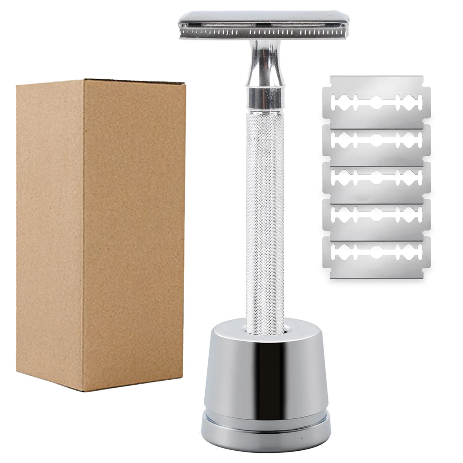 Rasoir de sécurité à double tranchant en acier inoxydable pour hommes, support de rasoir en métal, rasoir en métal pour homme avec base de rasoir: Rouge
