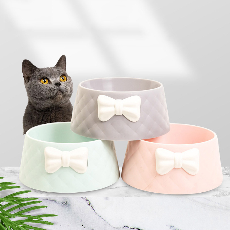 Bol à riz en plastique avec nœud papillon pour chien et chat, 1 pièce, pour animaux de compagnie, petit chien, bol à riz, bol à nourriture