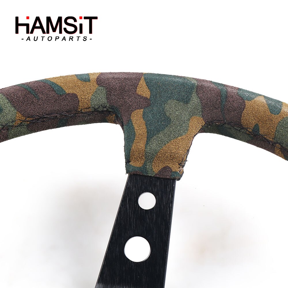 Hamsit Car modified 14 inch 350mm racing camouflage suede steering wheel racing off-road game competitive general steering wheel