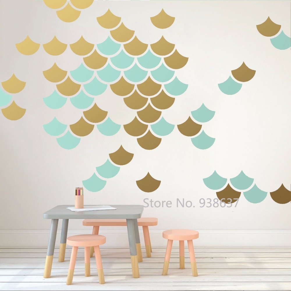 Mermaid Scale Wall Stickers Home Decor Living Room Geometric Decals Nursery Vinyl Modern Wall Decal Unique Decorate Mural JW303