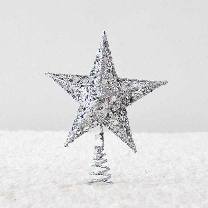 Décoration de sapin de noël en fer forgé, décoration scintillante, étoile à cinq branches: 12X15cm-silver