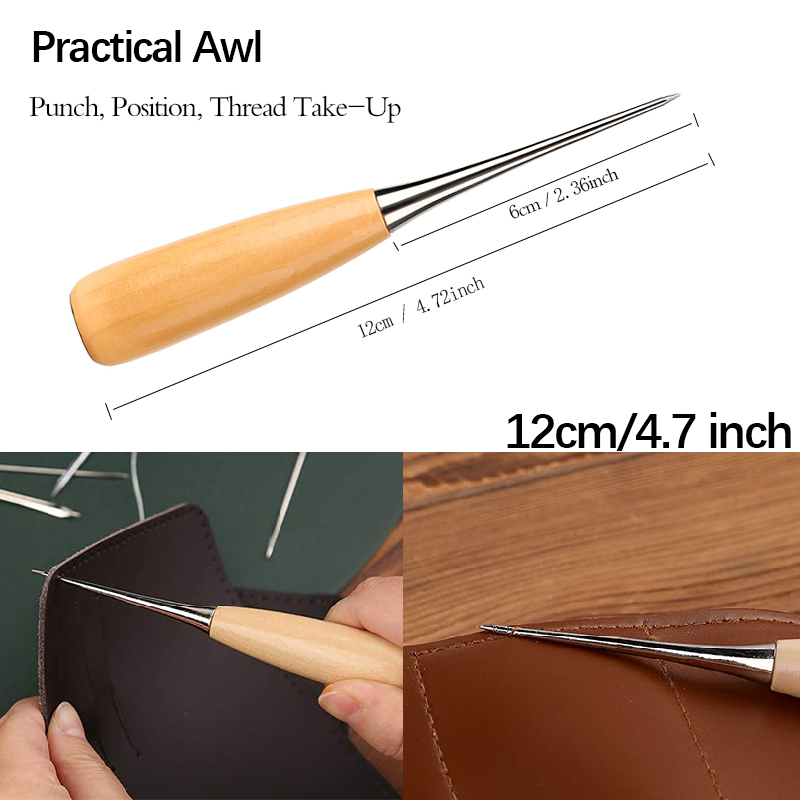 Leather Stitching Tools Kit with Hand Sewing Needles Awl Thimble Waxed Thread Set for DIY Leather Craft Shoemaker Repairs