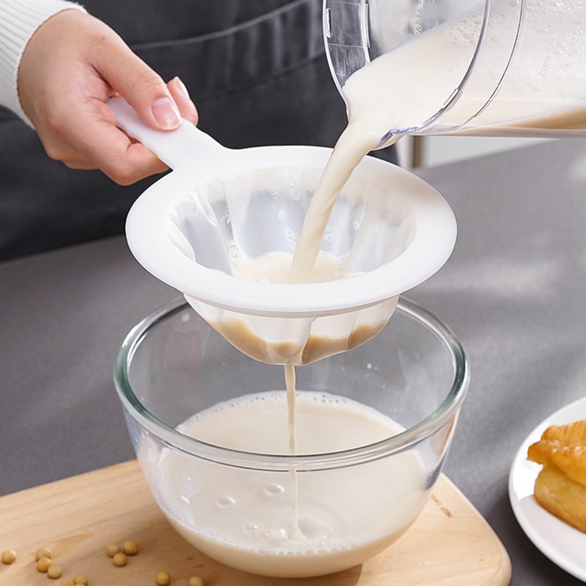 Finmasket si ske køkken mad si genanvendeligt fint dørslag mesh sigte si til juice soja mælk kaffe vin filter