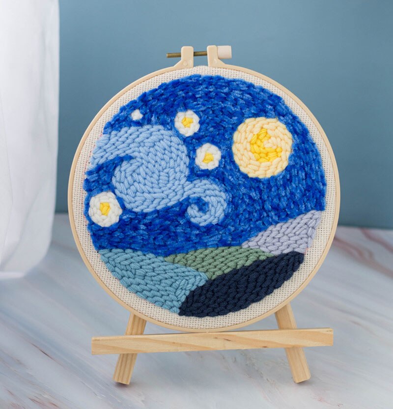 DIY Easy Punch Needle Embroidery Kit Needlework Landscape Cross Stitch for Beginner Handmade Sewing Wall Painting Home Decor: with support 2 / Punch needle kit