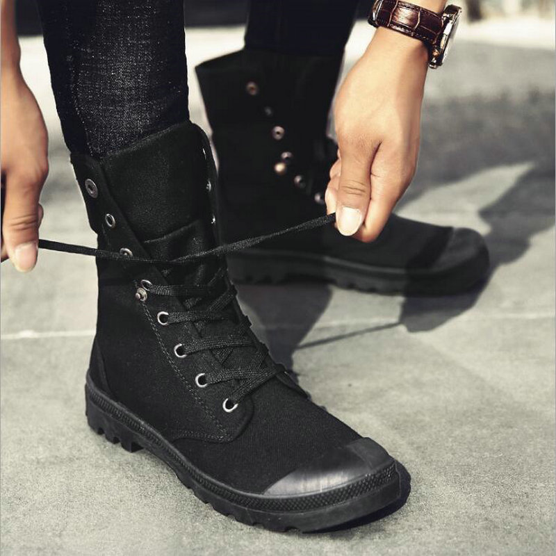 Brand Mens shoes short boots High Top ankle Retro Male All Black Canvas desert boots work motorcyle Shoes VV-10Z