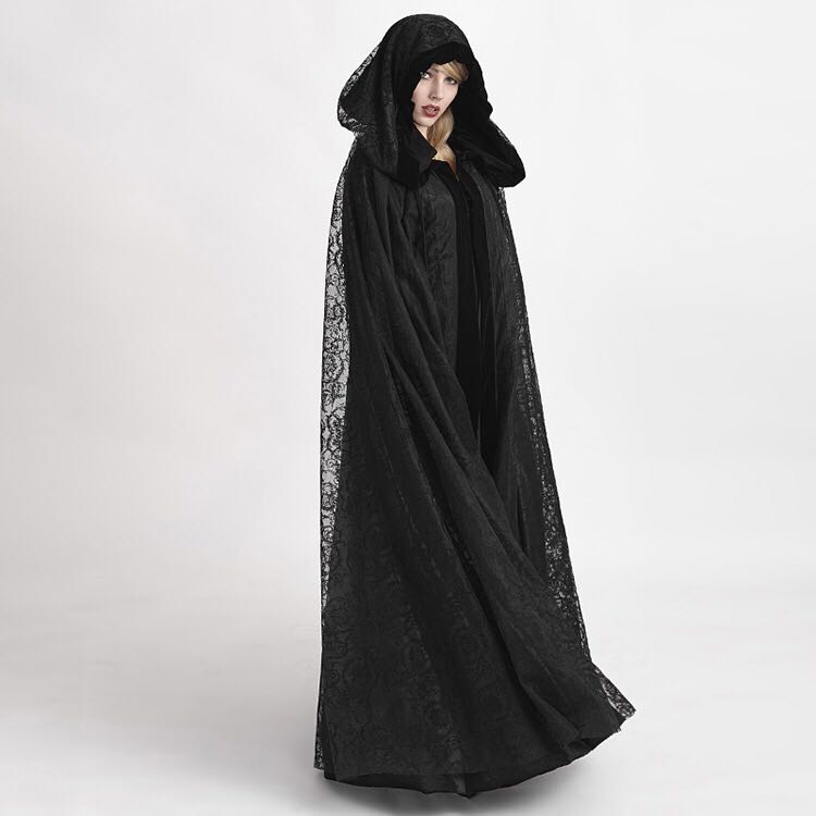 Medeltida kappa huva kvinnor vintage gotisk cape rock lång trench overcoat kvinnor halloween cosplay kostym spets kappa