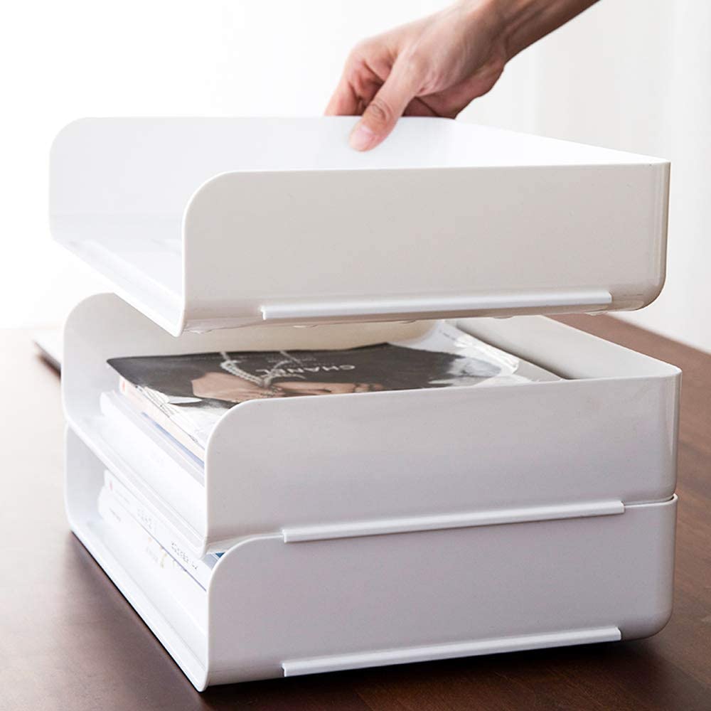 Stackable A4 Paper File Rack Magazine Durable Anti Slip Letter File Sundries Document Tray Desktop Holder School Supplies Office