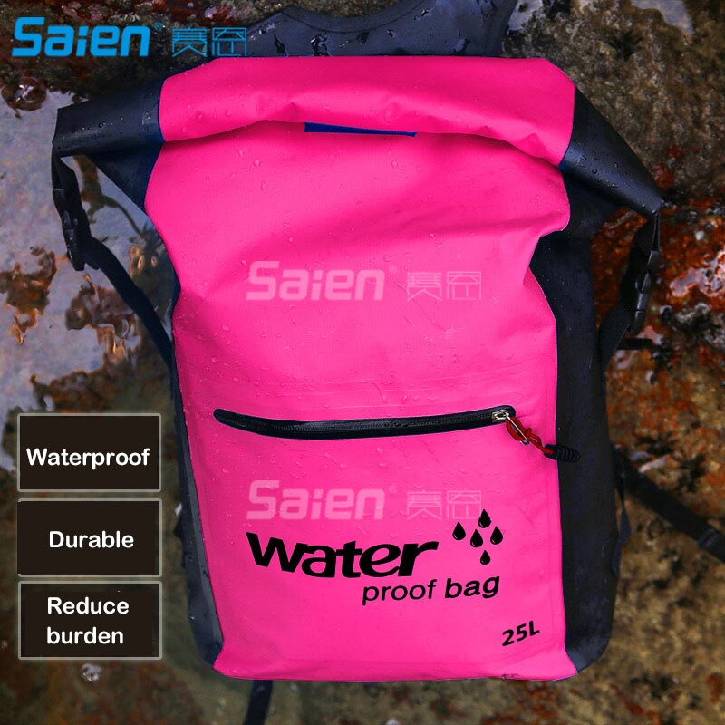Tørpose rygsæk 25l -  tør rygsæk er garanteret vandtæt - bær den som en vandtæt rygsæk eller over skulderen til kajakin: Lyserød