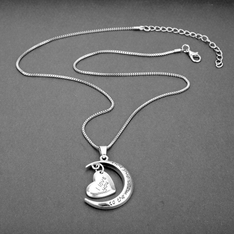 "i love you to the moon and back" heart necklace valentine's day mother's day romantic accessories jewelry: Default Title