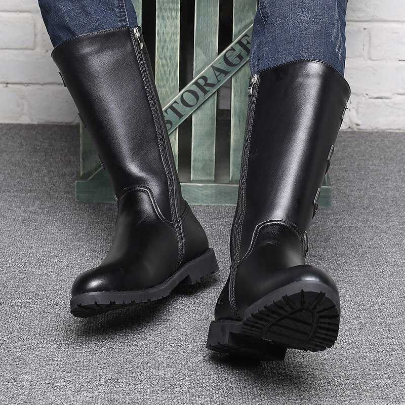 Halfhoge heren motorlaarzen van pu-leer met schedel, winterschoenen voor heren, hoge herenschoenen  m535