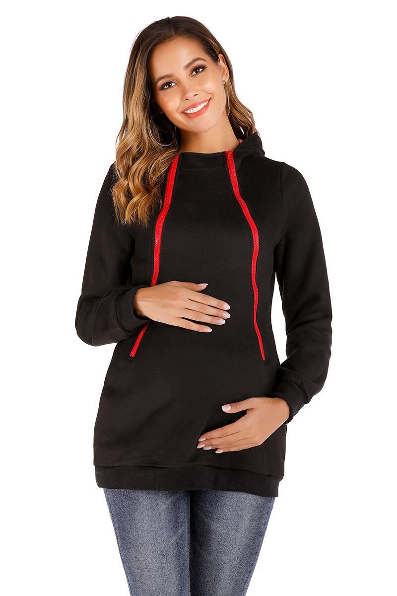 Clothes for Pregnant Women Baby Carrier Jacket Warm Maternity Hoodies Women Outerwear Coat for Pregnant Womens Maternity Clothes: black / XL