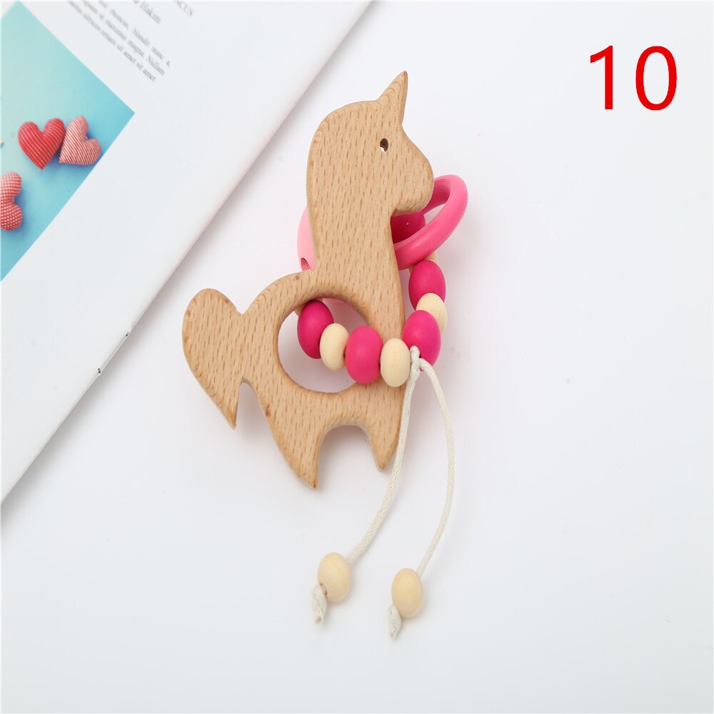 1Pc Hout Armband Dier Vormige Baby Organische Houten Siliconen Kralen Baby Molaire Speelgoed Voor Kids: 10