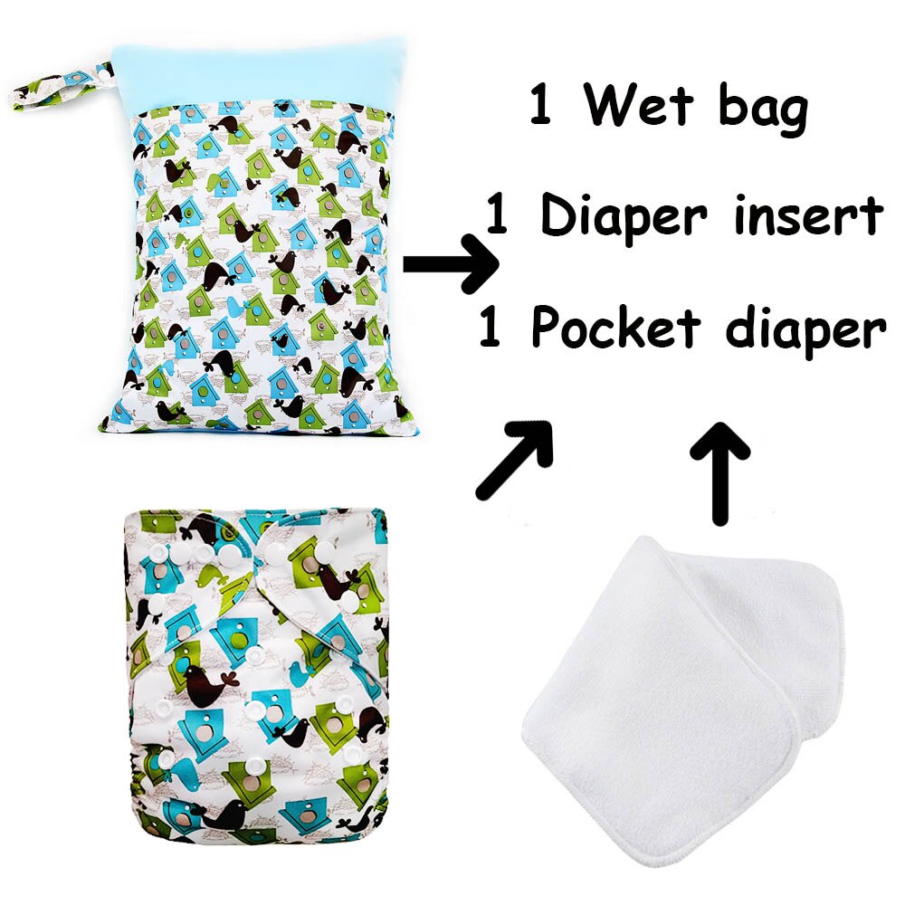 Goodbum Cartoon Cloth Diapers/Nappy And Diaper Bag Double Zipper And 3 layers Microfiber Diaper Cover Insert: N4