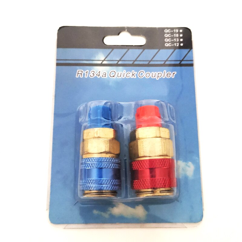 Hurtigkoblingsstik kølemiddel  r134a biladapter 1/4 " mandlige klimaanlæg blå lavtryk rød højtryk: 1 rød 1 bule