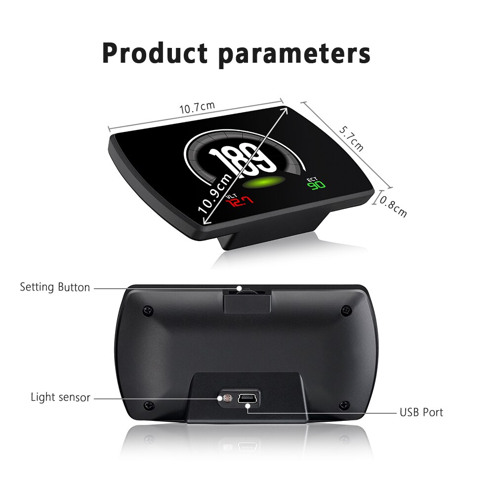 OBD2 Gauge Car HUD P12 Head-Up Display Smart Digital Meter HD Digital Display GPS Speedometer Fuel Consumption Temperature RPM