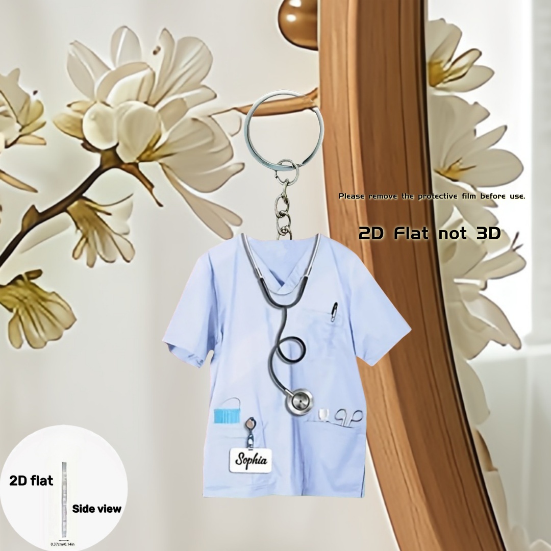 Sygeplejerskeuniform nøglering vedhæng, sygeplejersketøj 2d flade akryl ornament charms, hængende dekoration til bil, taske, festlig, fest