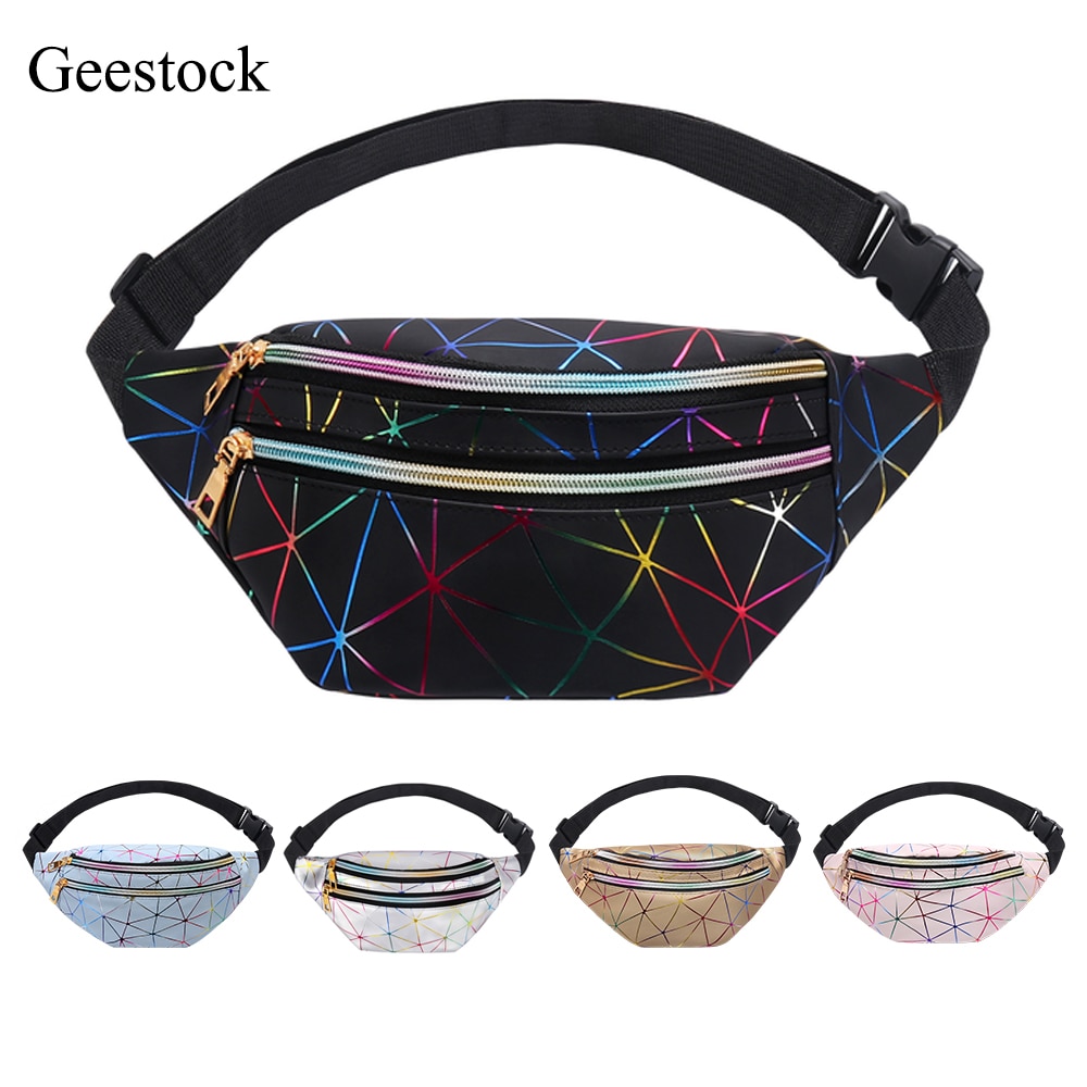 Geestock holografiske talje tasker til kvinder banan kvindelig fanny pack hoftebæltetaske geometriske talje pakker brystposer