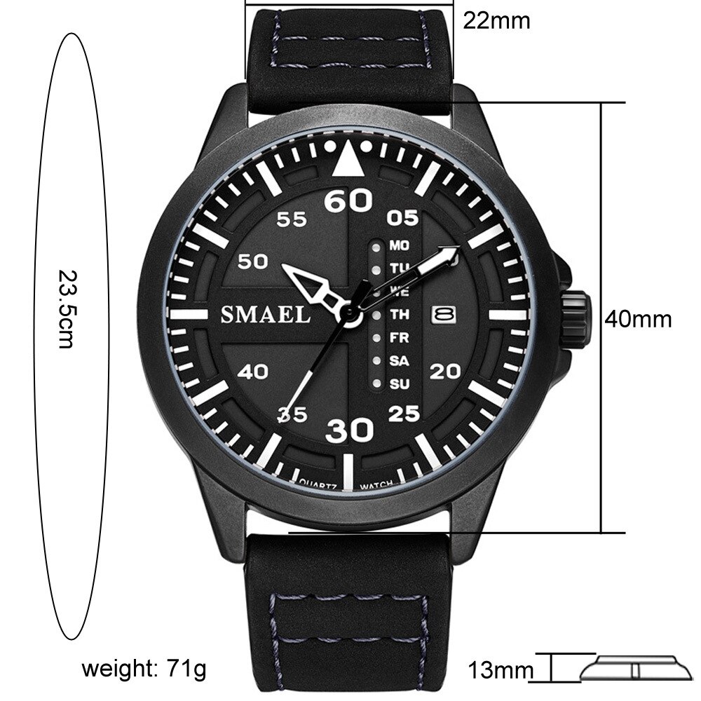 SMAEL1315 Heren Leisure Quartz Horloge Mode Eenvoudige Stijl Mannen Business Lederen Horloge