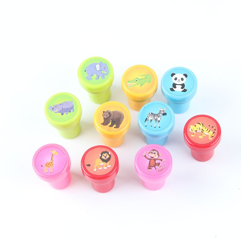 Sellos de juguete para niños, sellos de dibujos animados, animales, frutas, sellos para álbum de recortes, 10 unids/set por juego: Wild Animals