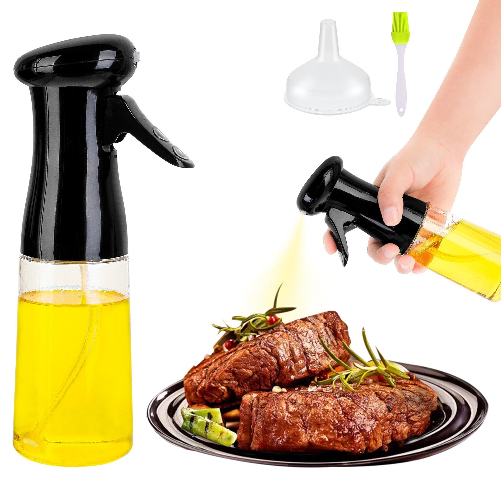 210ml Oil Spray Bottle Kitchen Cooking Baking Vinegar Mist Sprayer Barbecue Spray Bottle Cooking BBQ Tool Baking Accessories: B Black L