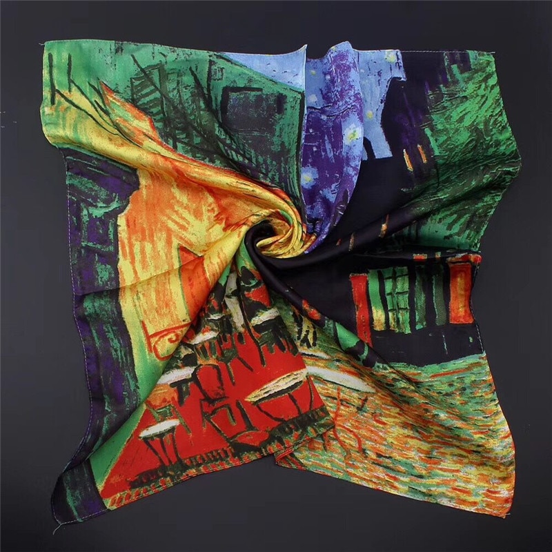 Van Gogh Oil Painting Square Scarves Silk Scarf Bandanna Women Scarf Head Neck Tie Band Neckerchief