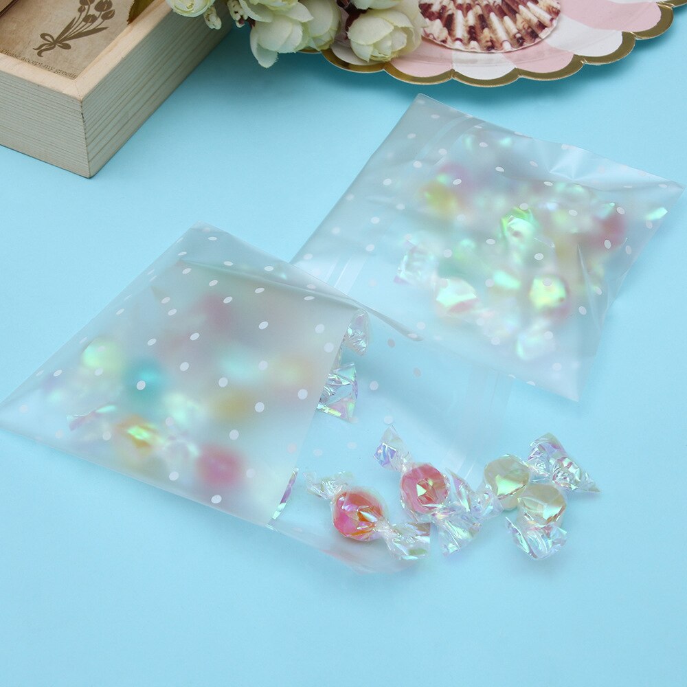100Pcs Translucent Dot Plastic Biscuit Packaging Bag Opp Bag Wedding Birthday Party Cookie Baking Packaging Bag Candy Bag