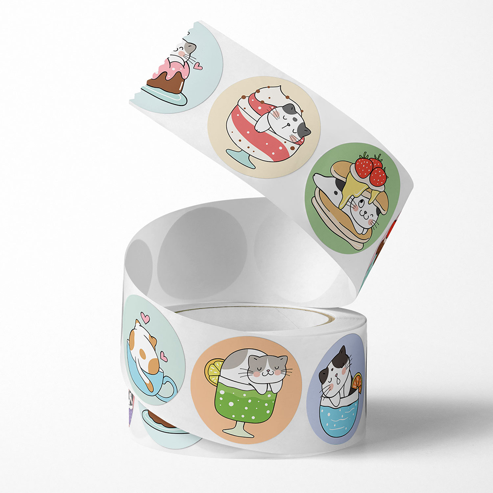 100-500 Uds pegatinas de gato de dibujos animados etiquetas adhesivas redondas para niños premio de maestro envolturas de de negocios pegatinas decorativas