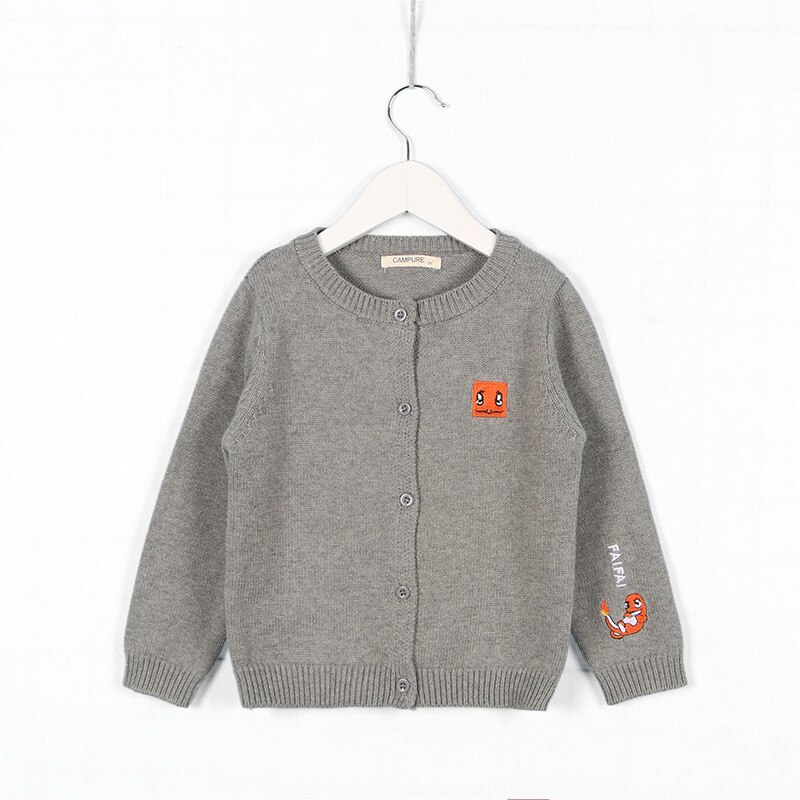 hombre y mujer camisa de bebé para niños otoño cárdigan lindo bordado de dibujos animados de color sólido suéter de punto grueso: Gris / 6 meses