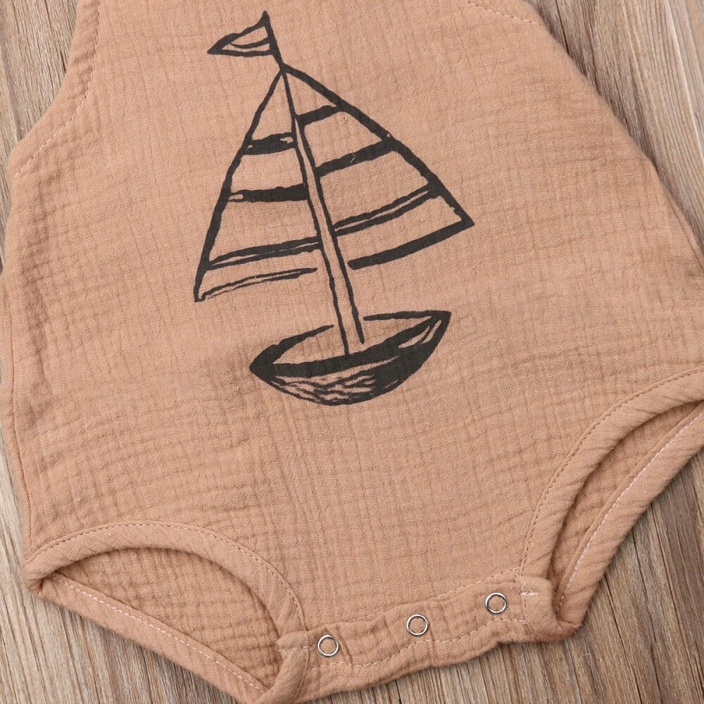 Pasgeboren Baby Meisje Jongen Zeilboot Bodysuit Zachte Katoenen Mouwloze Sunsuit Jumpsuit Outfit Schattige Baby Kleding Zomer 0-12M