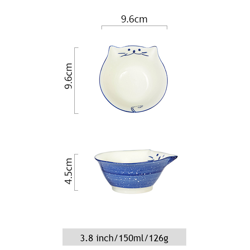 1pc dos desenhos animados kitty cerâmica jantar tigela pintados à mão gato porcelana tigela de arroz tigela de macarrão tigela de sobremesa utensílios de mesa: 3.8 inch Blue