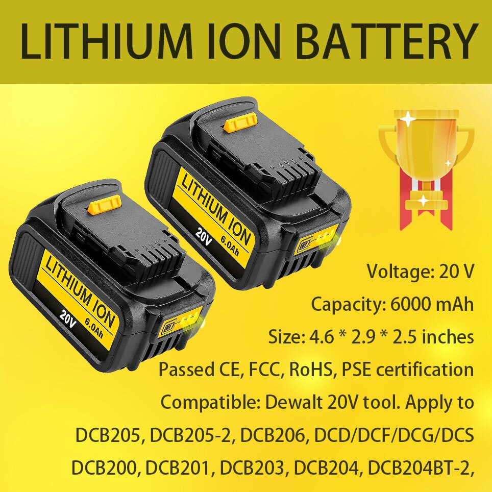 Lithium-ion rechargeable battery pack is suitable for DEWALT 20V battery, and Dewalt 20V DCB200 DCB201 DCB203 DCB204 DCBT-2