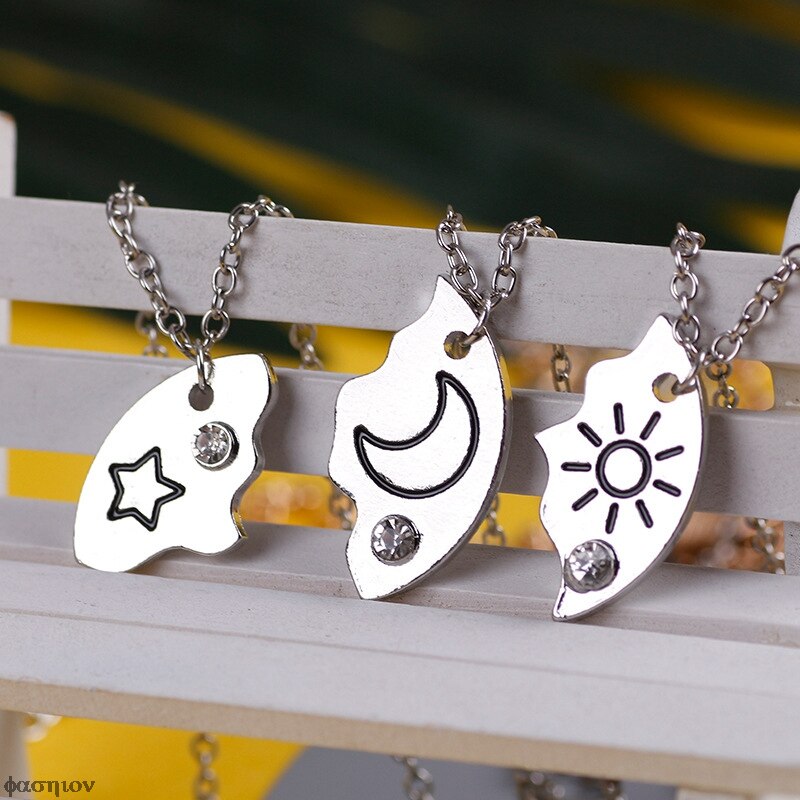 3/4Pcs Set Beste Freund Freundschaft Halskette Sonne Mond Wolke Und Stern Intarsien Strass Nähen BFF Anhänger Schmuck
