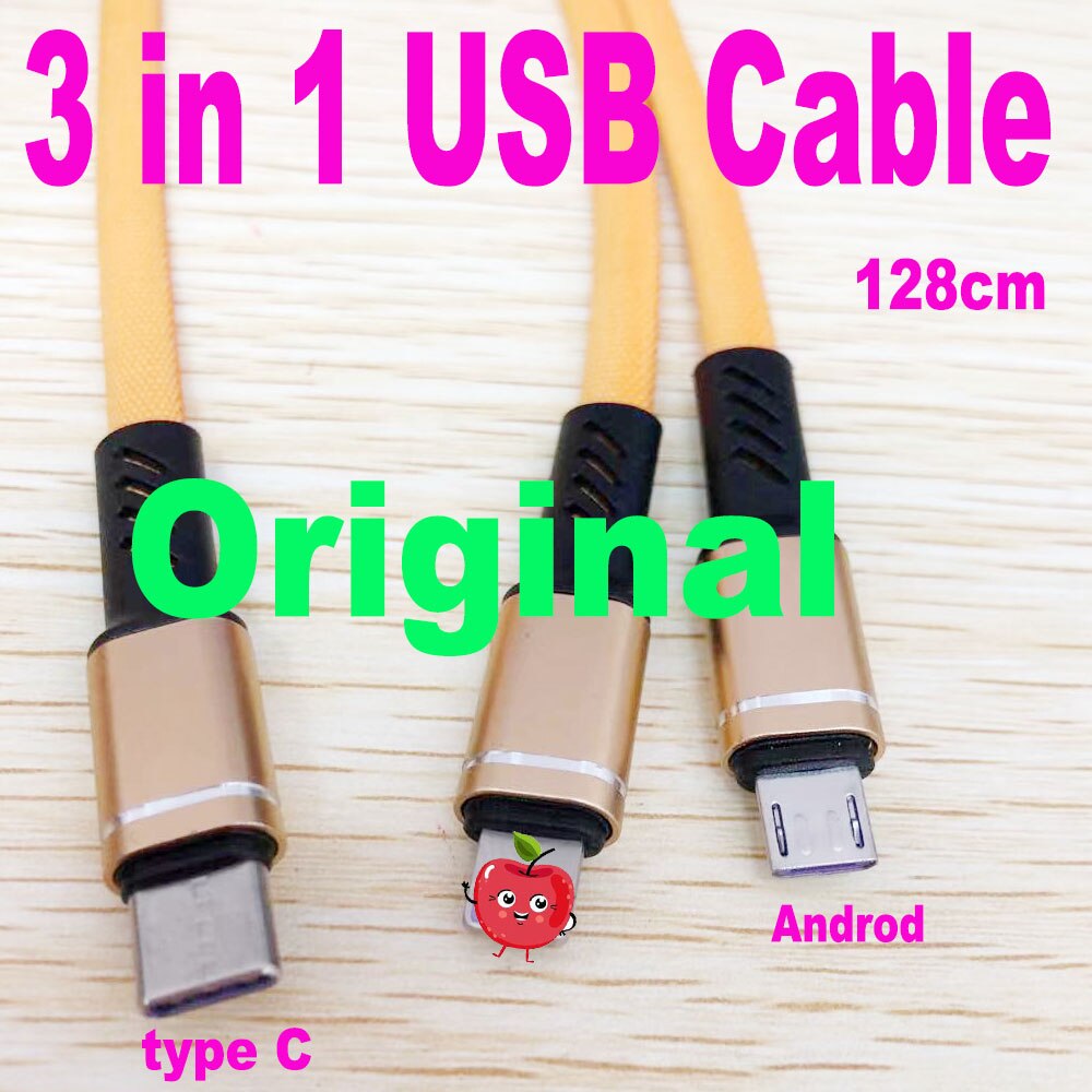 3 In 1 Mobiele Telefoon Kabels Usb Lader Kabel Voor Samsung Huawei Xiaomi Apple + Android Type C Micro Usb oplaadkabel Cord