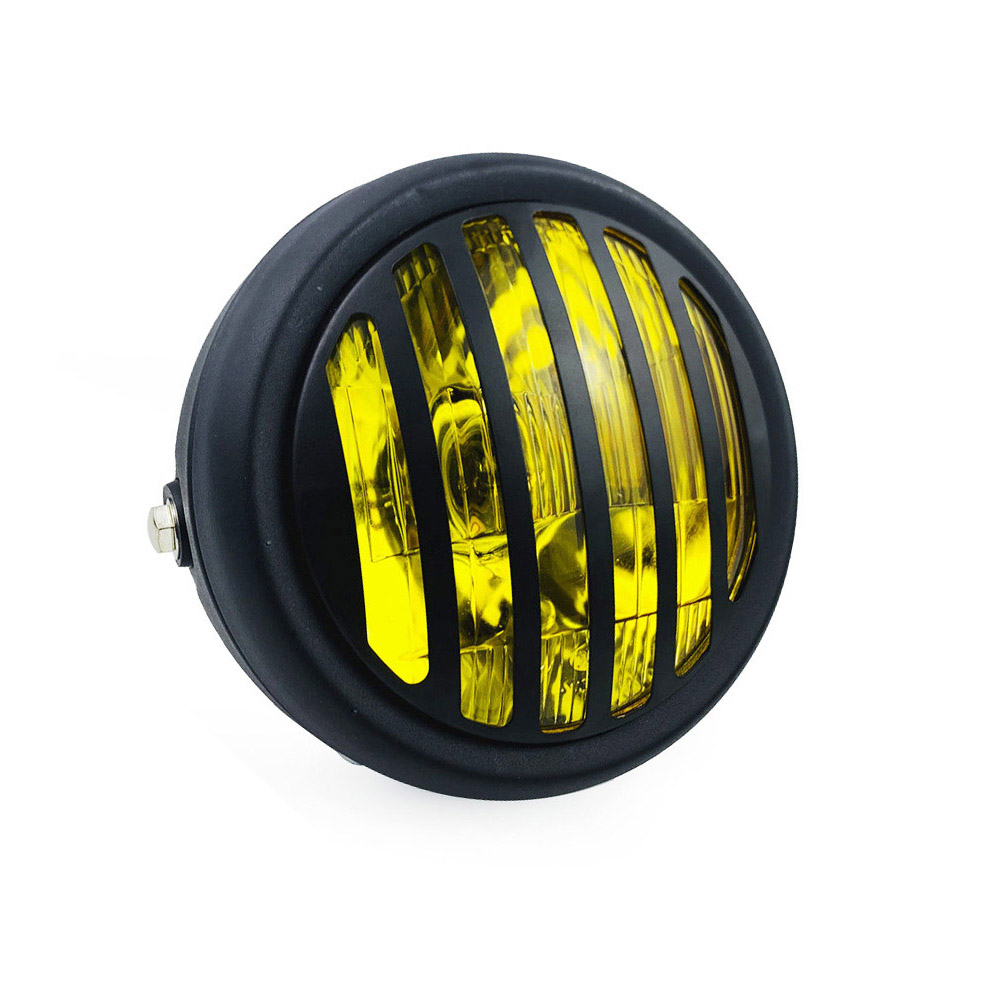 Phare LED rond avec supports pour motos, pour Chopper/Bobber/Cafe Racer/vélos de tourisme, 12V: Yellow headlight
