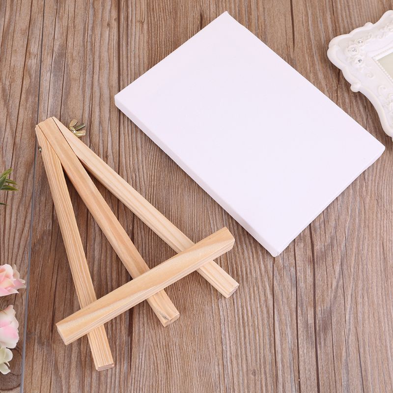 Mini Canvas and Natural Wood Easel Set For Art Painting Drawing Craft Supply